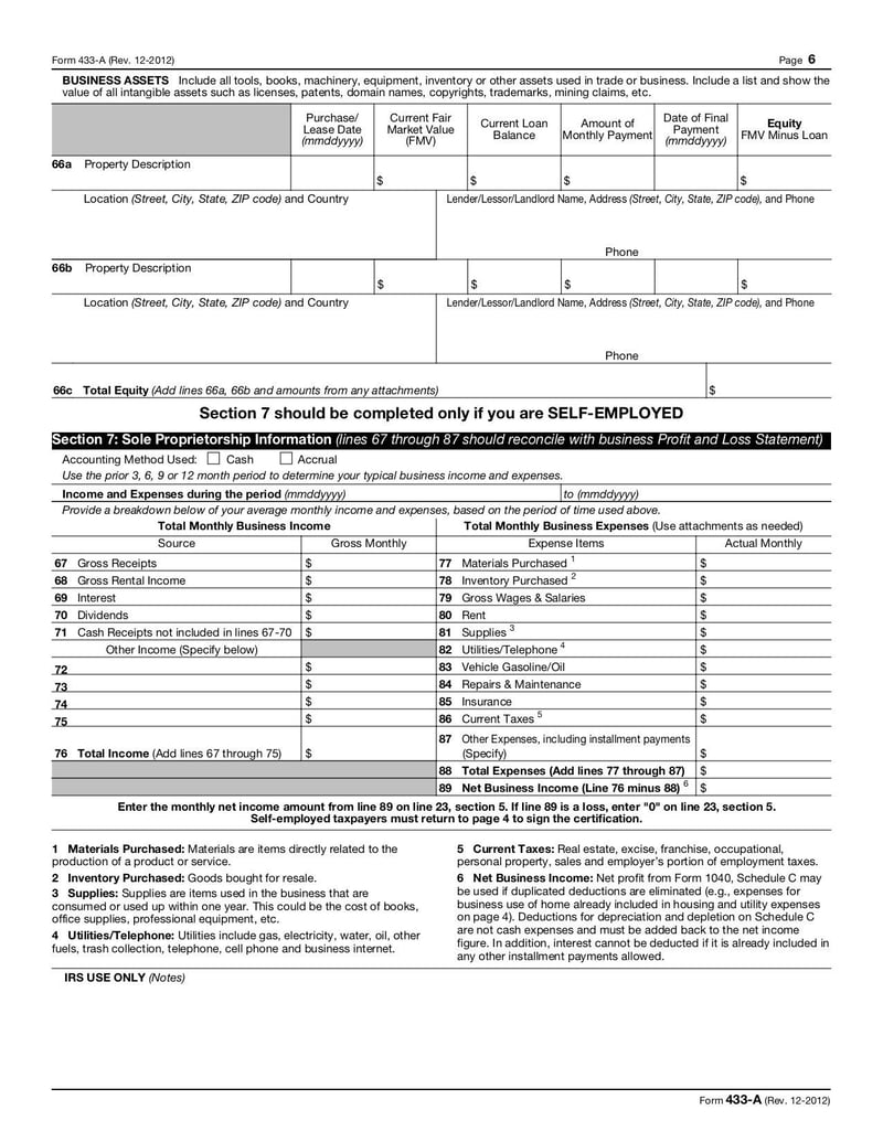 Large thumbnail of Form 433-A - Dec 2011