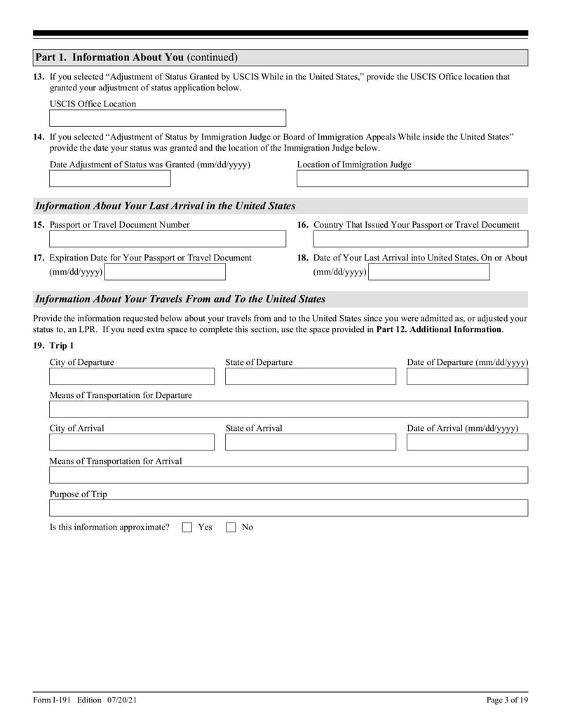 Large thumbnail of Form I-191 - Jul 2021