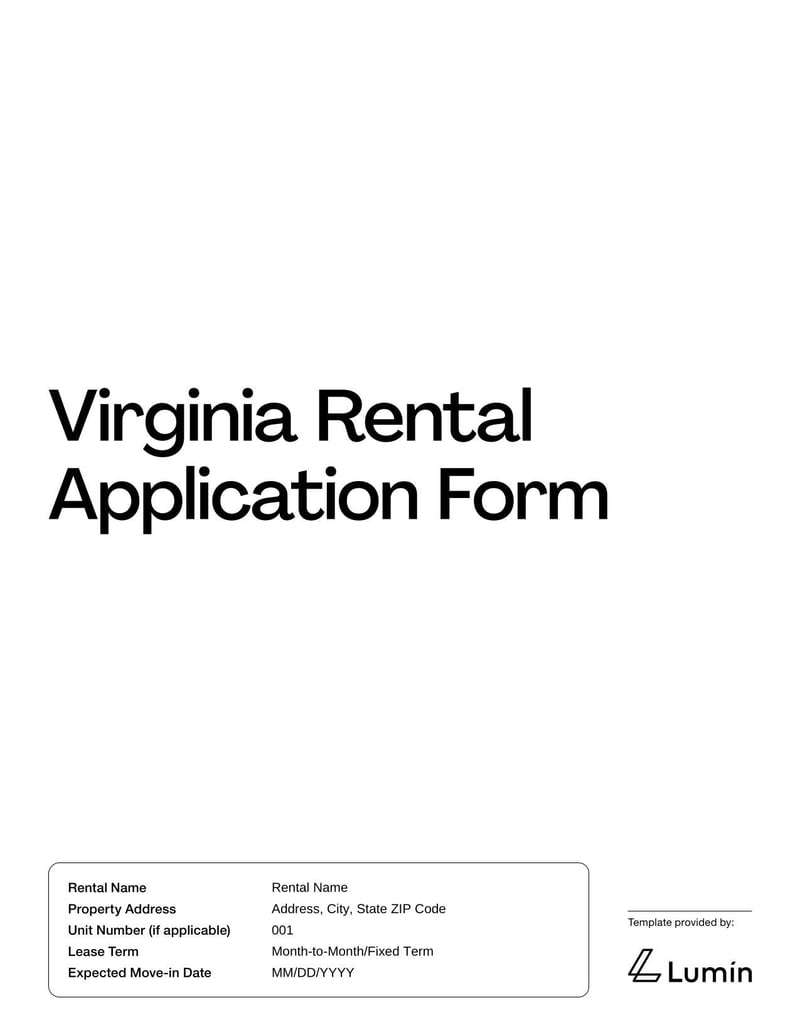 Rental Application Form Virginia for sharing rental history in Virginia