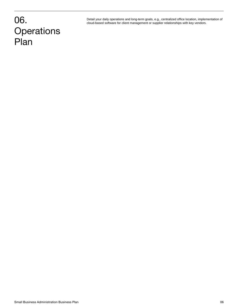 Small Business Administration Business Plan for applying for SBA loans and laying out a small business structure