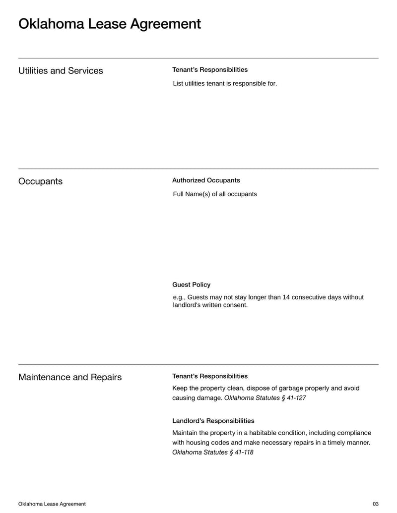 Large thumbnail of Oklahoma Lease Agreement Template