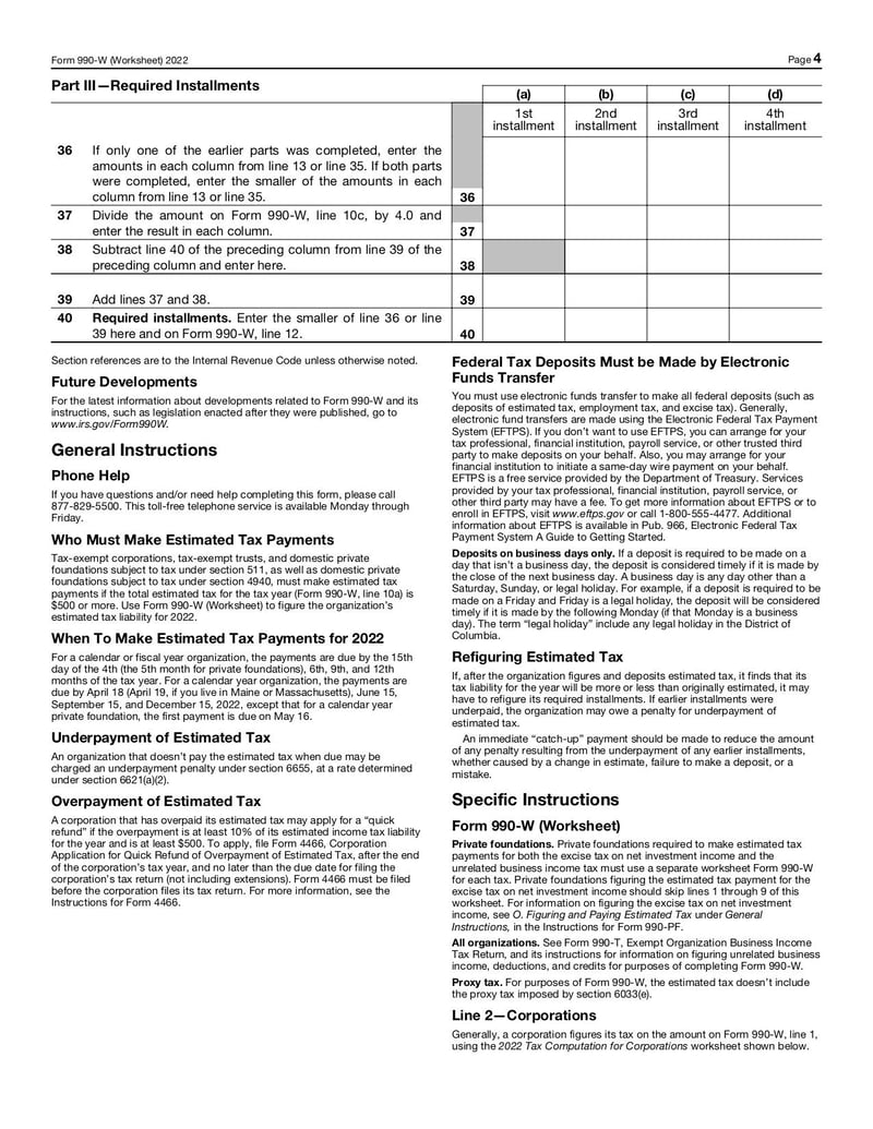 Large thumbnail of Form 990-W - Jan 2022