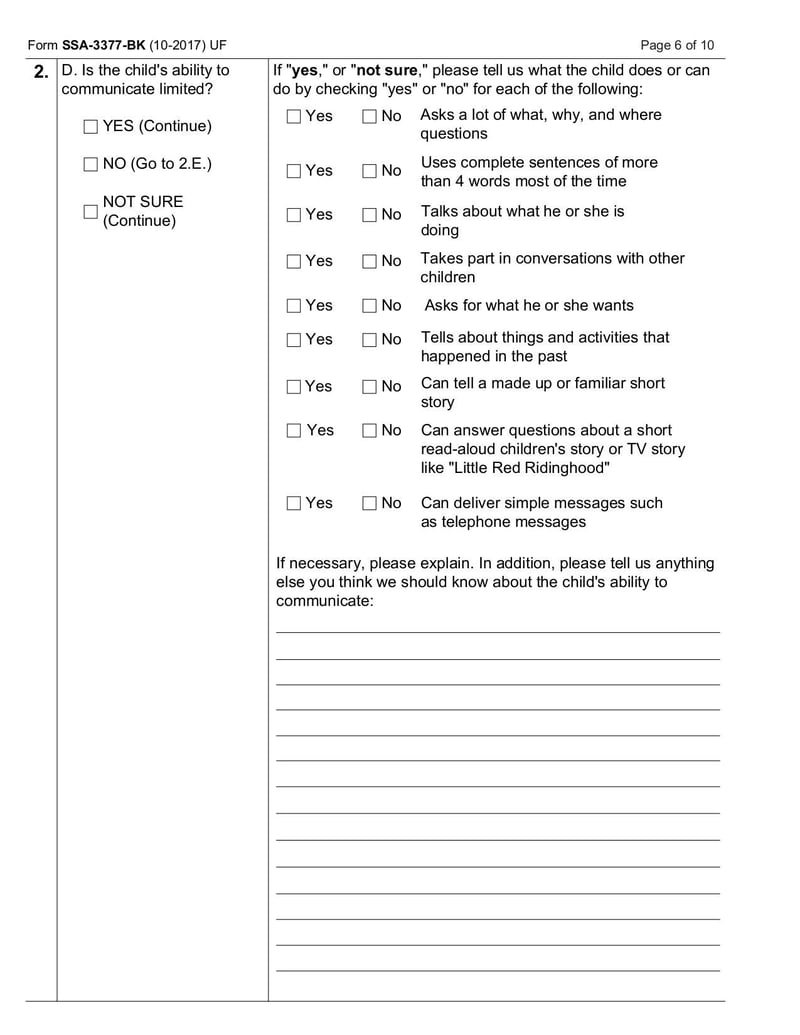 Large thumbnail of Form SSA-3377-BK Function Report - Child Age 3 to 6th Birthday - Feb 2022