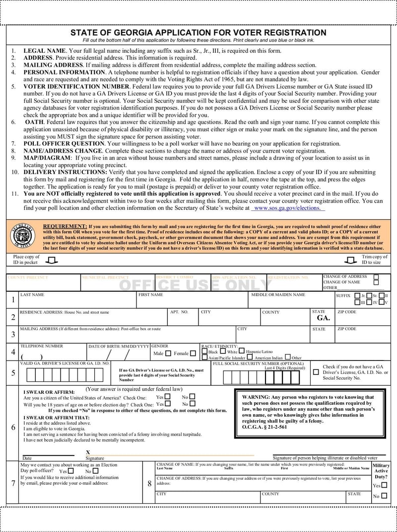 Large thumbnail of Georgia Voter Registration Application - Aug 2019