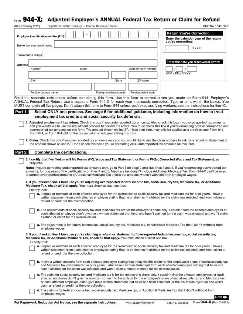 Large thumbnail of Form 944-X - Feb 2023
