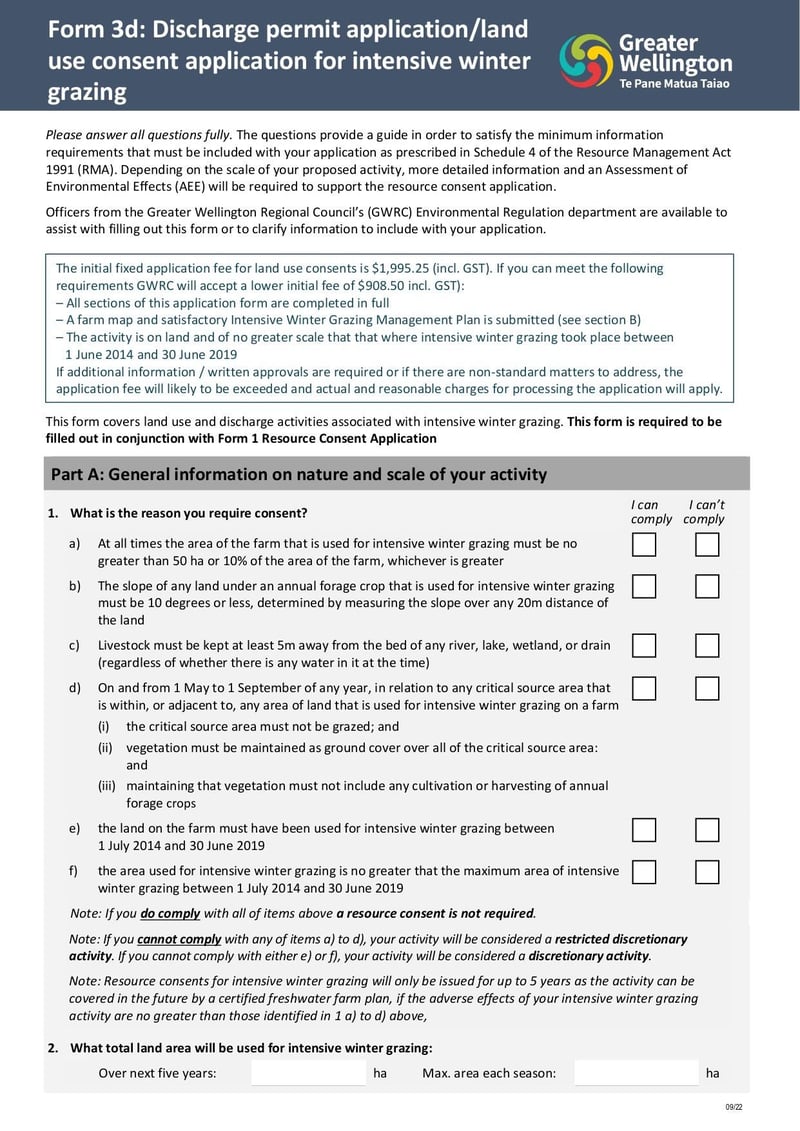 Large thumbnail of Form 3d Discharge Permit Application Land Use Consent Application for Intensive Winter Grazing - Sep 2022
