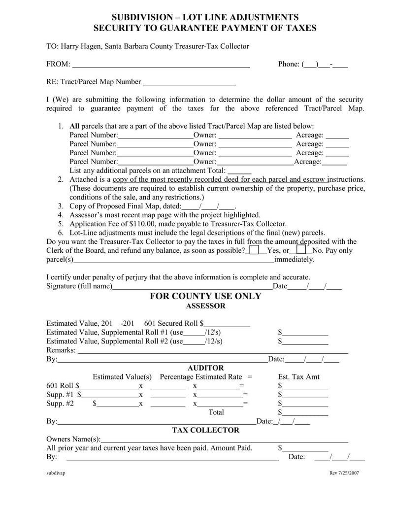 Large thumbnail of Subdivision-Lot Line Adjustments Security to Guarantee Payment of Taxes