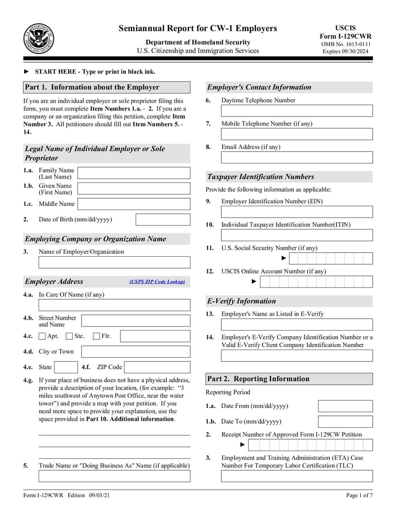 Large thumbnail of Form I-129CWR - Sep 2021