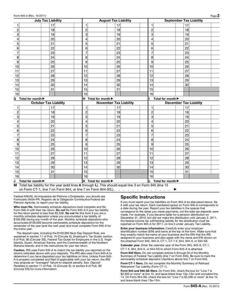 Large thumbnail of Form 945-A - Oct 2011