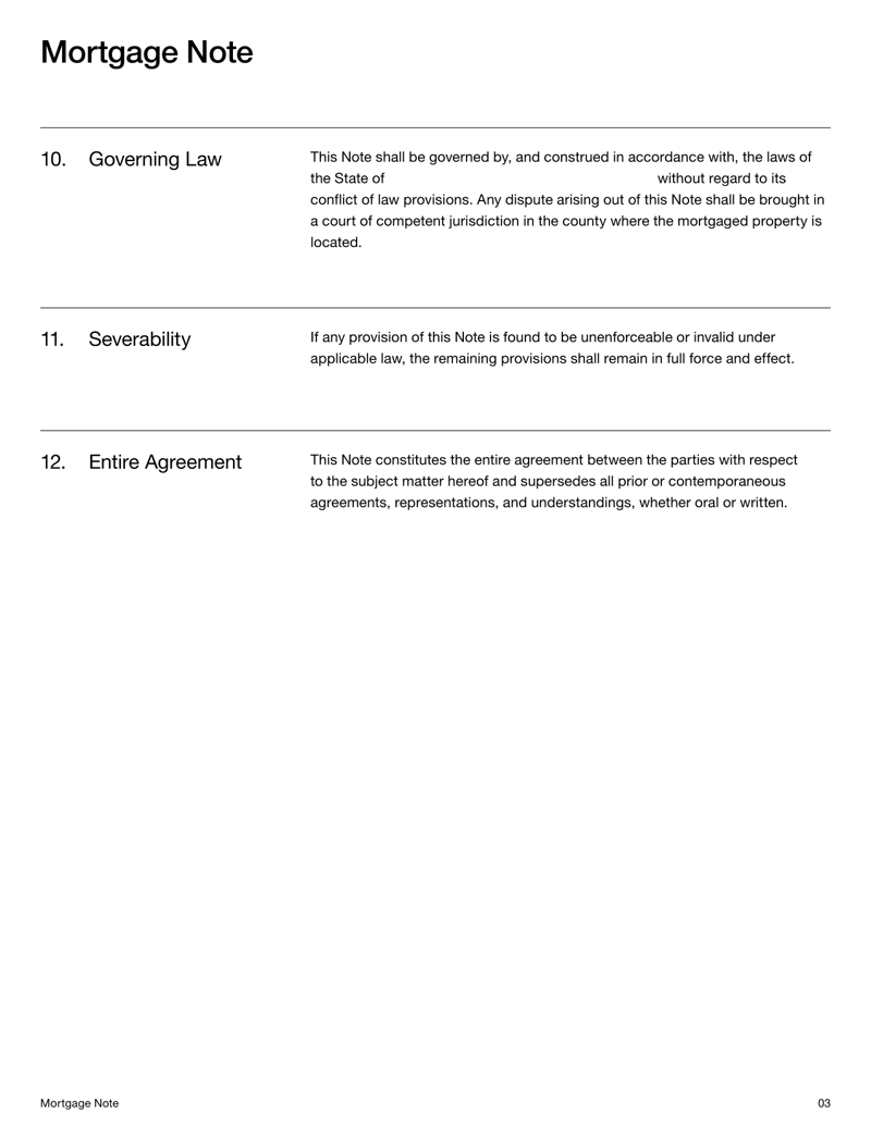 Mortgage Note Template outlining loan terms, interest rate and repayment schedule