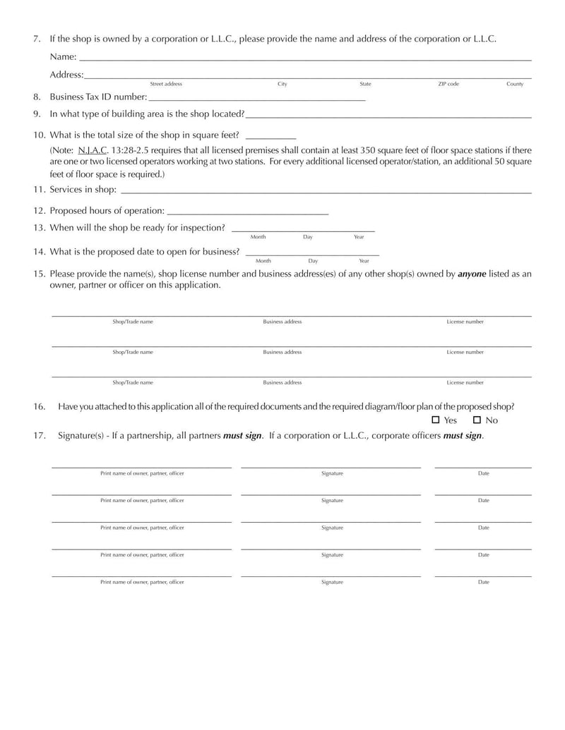 Large thumbnail of New Jersey Application for a License to Operate a New Shop, Relocate a Shop or to Transfer Ownership of a Shop