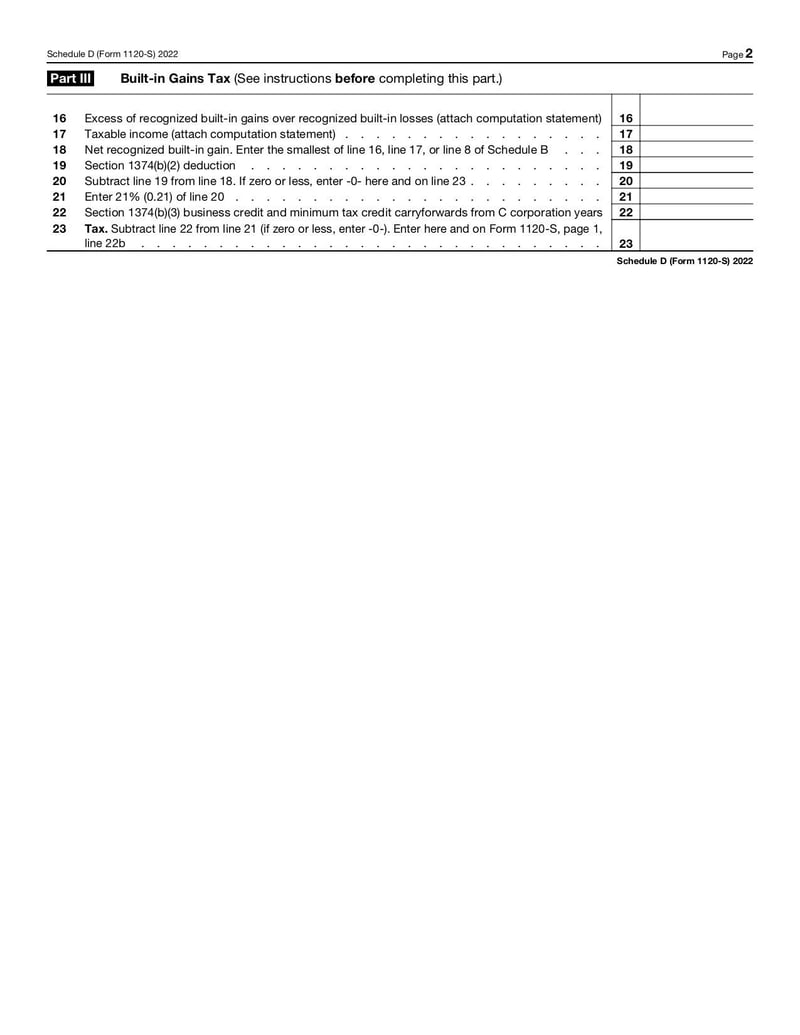 Large thumbnail of Schedule D (Form 1120-S) - Jan 2022