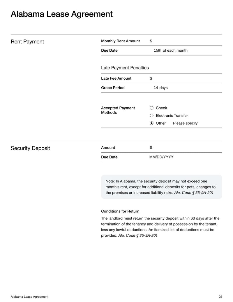 Large thumbnail of Alabama Lease Agreement Template