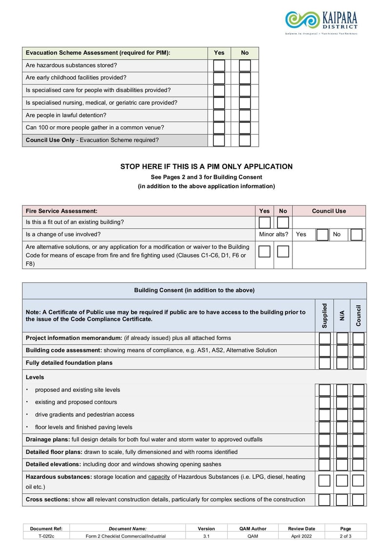 Large thumbnail of PF Form 2 (C) Comm Industrial Checklist - Apr 2022