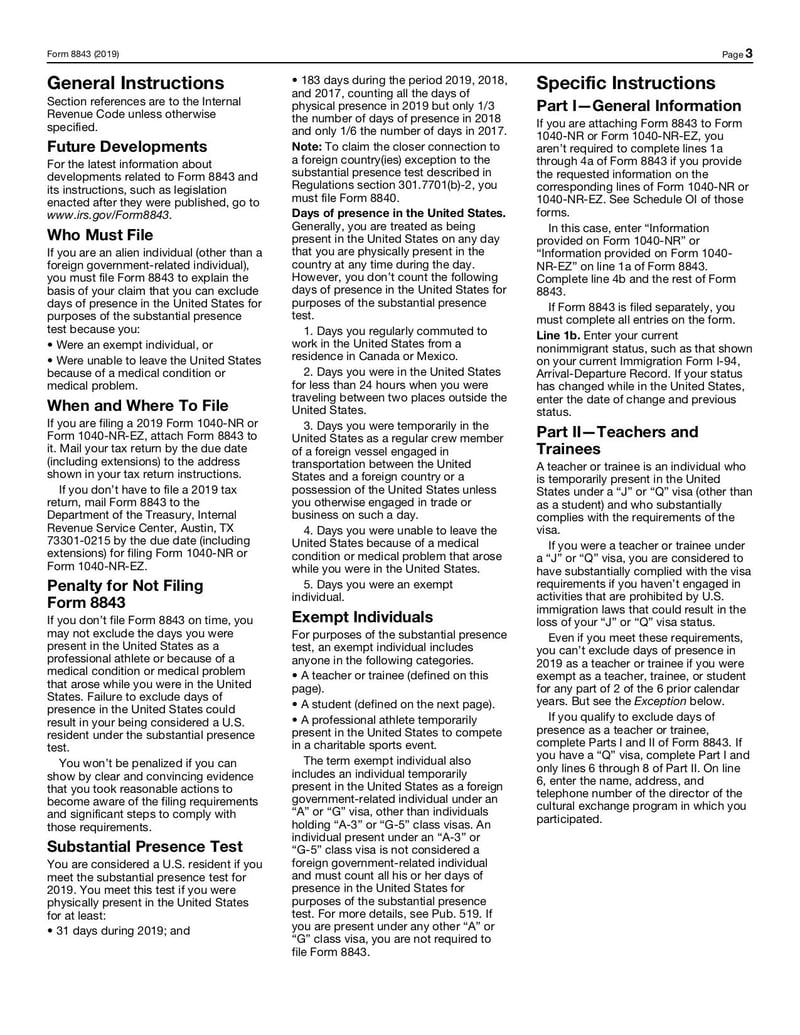 Large thumbnail of Form 8843 - Nov 2019