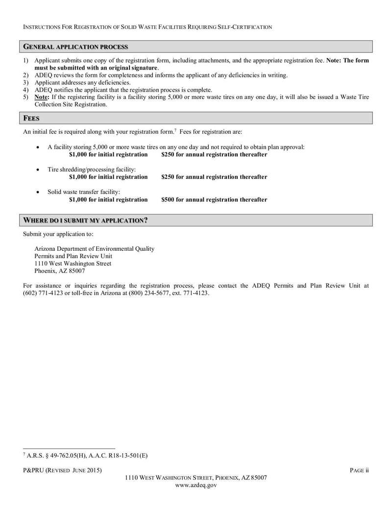 Large thumbnail of Registration Form for Solid Waste Facilities Requiring Self-Certification and Instructions - Jun 2015