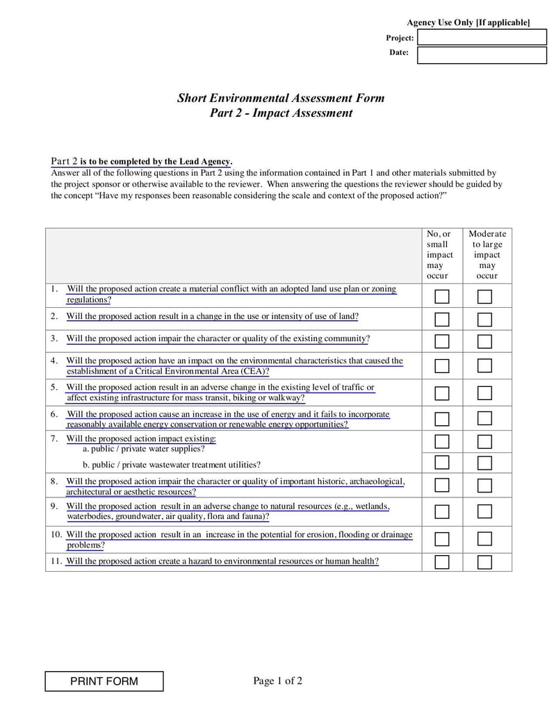 Large thumbnail of Short Environmental Assessment Form Part 2 - Jul 2014