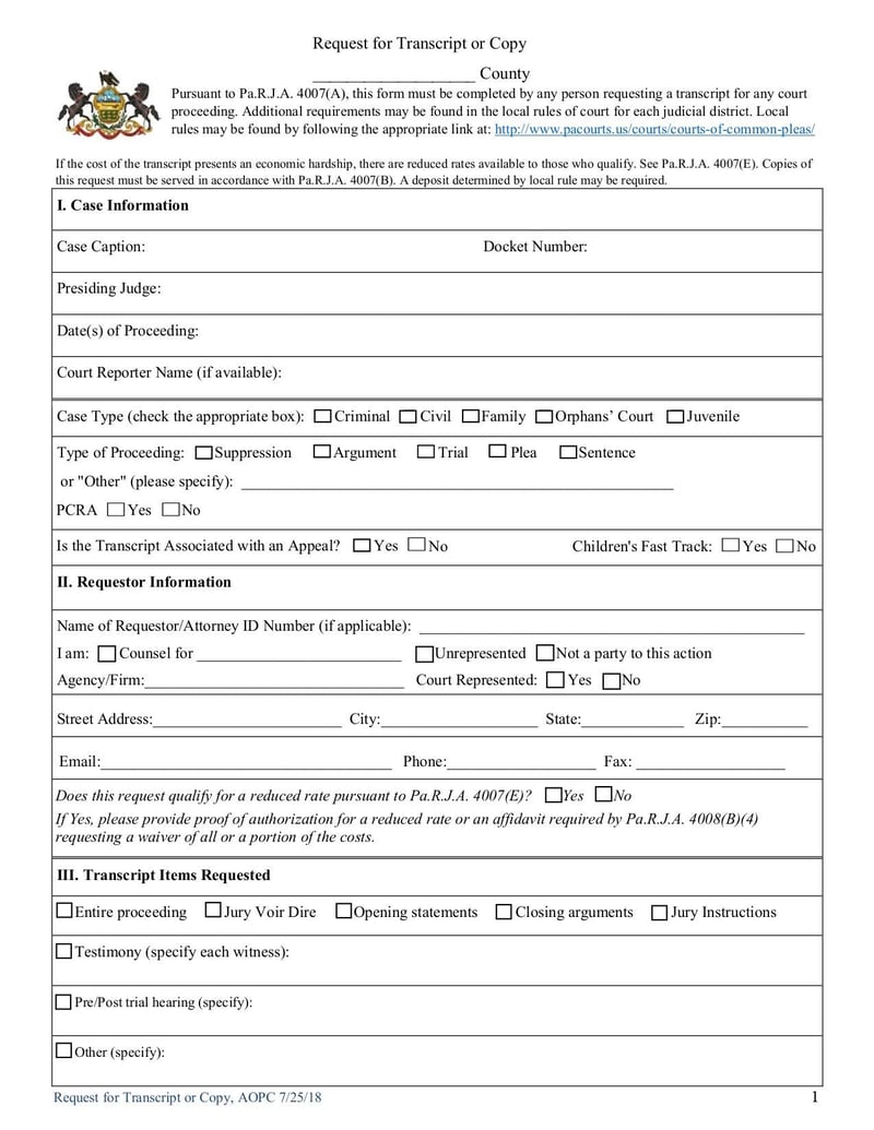 Large thumbnail of Request for Transcripts - Jul 2018