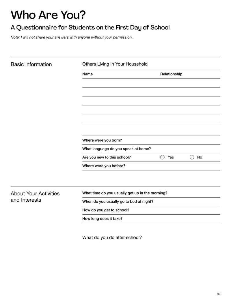 Large thumbnail of First Day of School Survey Template