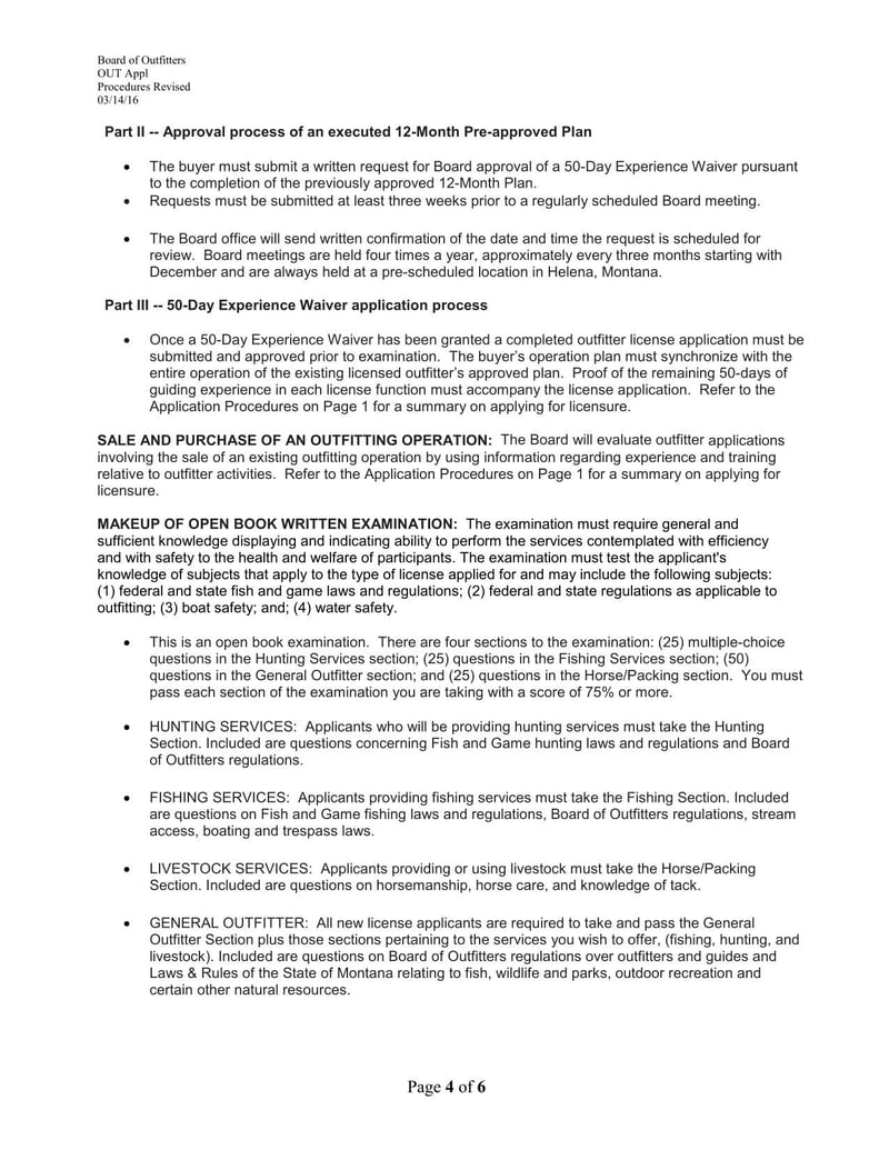 Large thumbnail of Montana Outfitter License/Examination Application