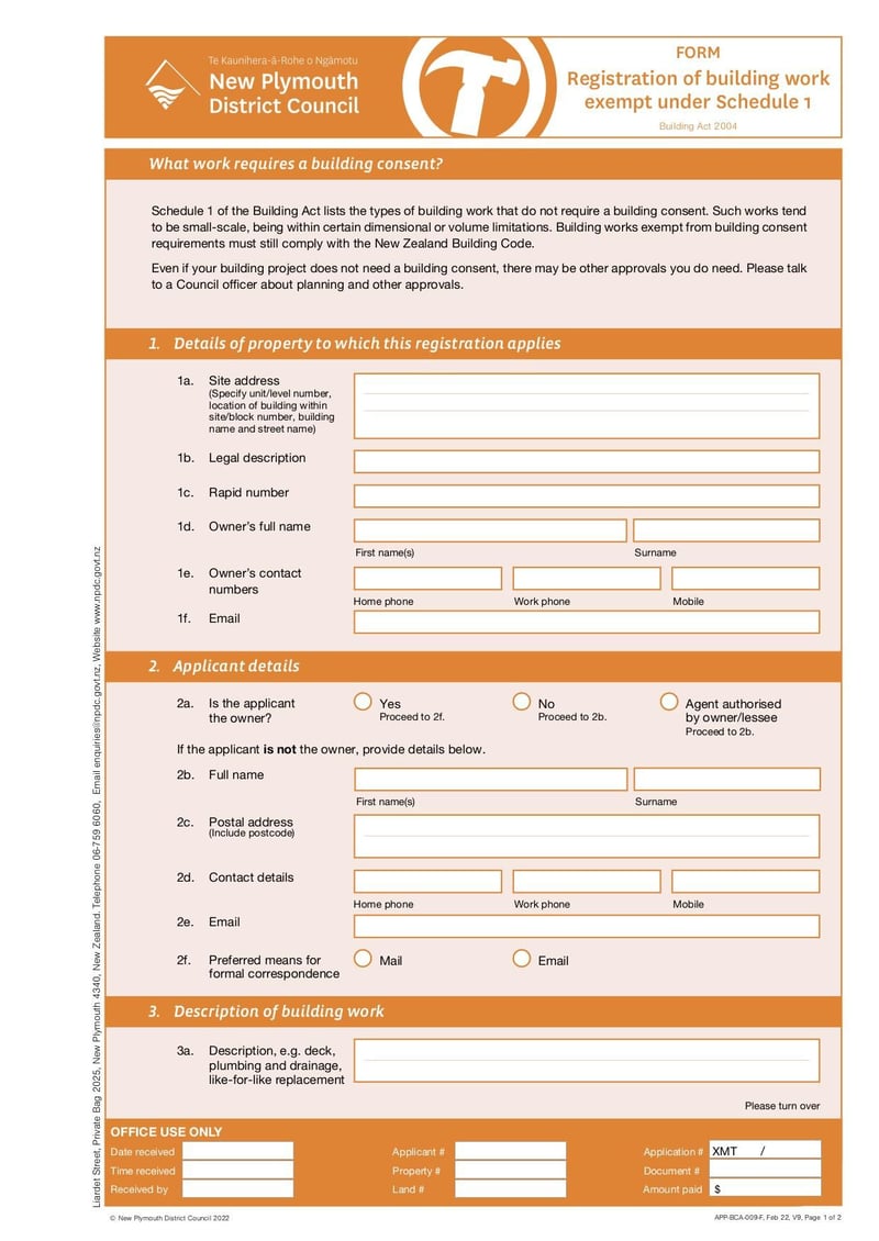 Large thumbnail of Registration of Building Work Exempt Under Schedule 1 - Feb 2022