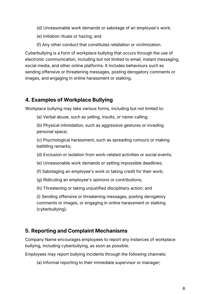 Anti-Bullying Policy for Australian workplaces addressing bullying, complaint procedures, compliance and employee protections