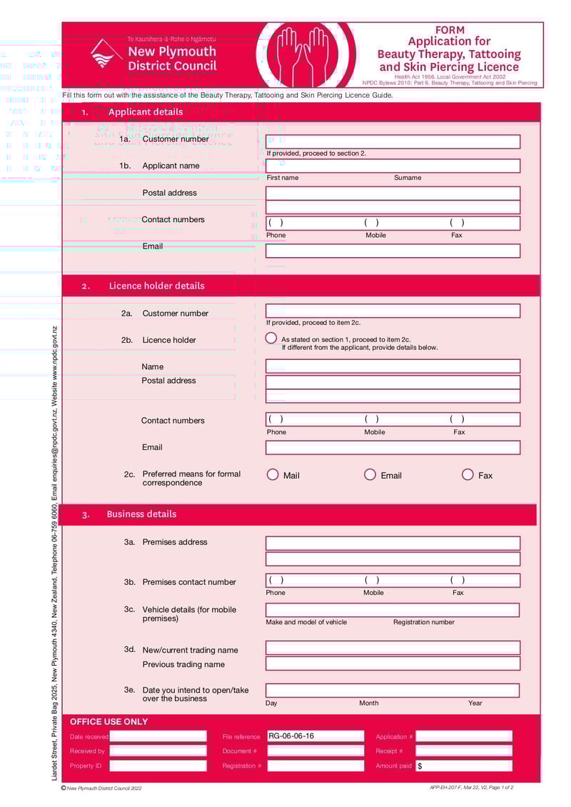 Large thumbnail of Application for Beauty Therapy, Tattooing and Skin Piercing Licence - Mar 2022