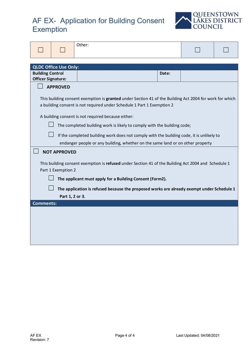Thumbnail of Form AF EX Application for Building Consent Exemption - Aug 2021 - page 3