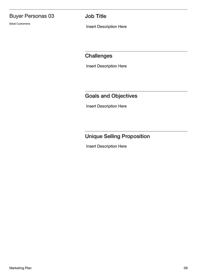 Marketing Plan Template for organizing marketing strategies, target audiences, budgets, and campaign goals