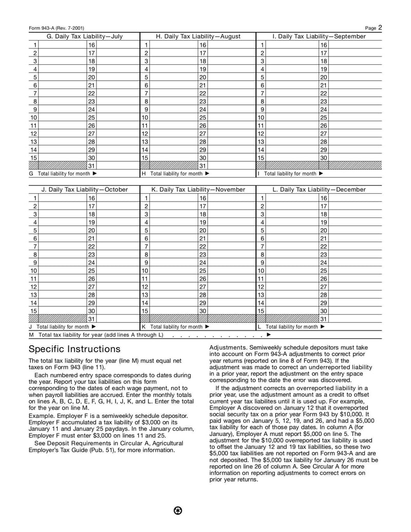 Thumbnail of Form 943A - Jul 2001 - page 1