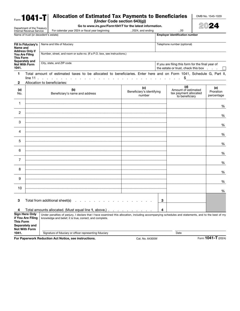 Large thumbnail of Form 1041-T - 2024