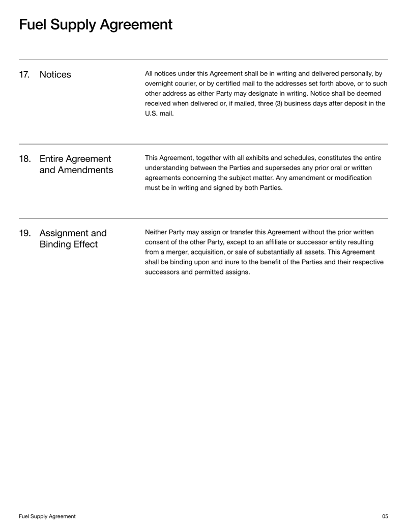 Fuel Supply Agreement detailing fuel delivery, pricing, quality standards and dispute resolution