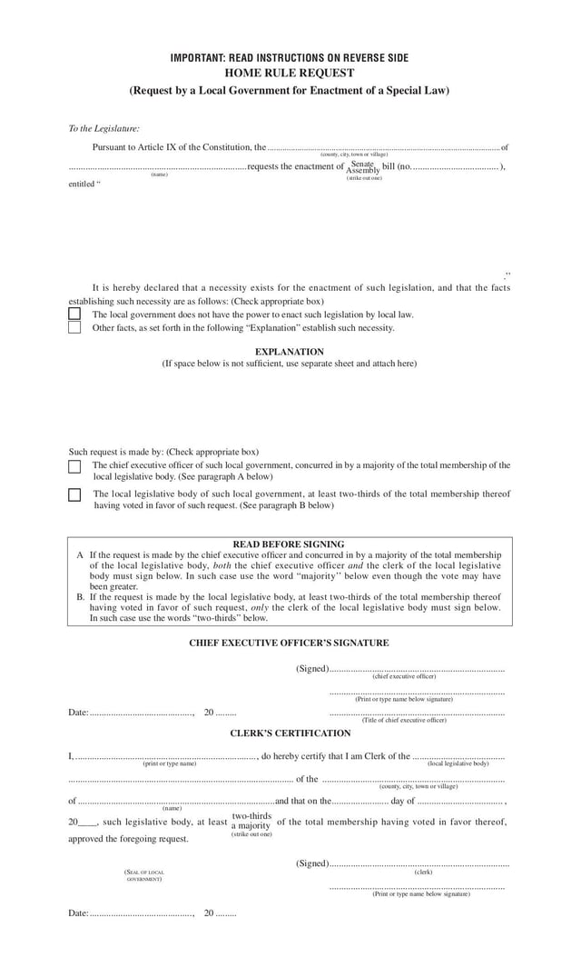 New York Home Rule Request Form 