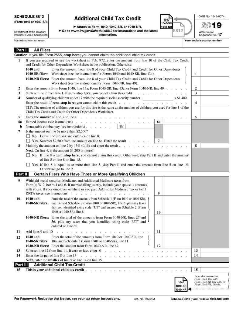 Large thumbnail of Schedule 8812 (Form 1040 or 1040SR) - Dec 2019