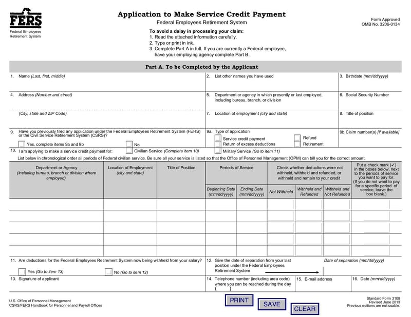 Thumbnail of Standart Form 3108 - Application for Immediate Retirement - Jul 2013 - page 0