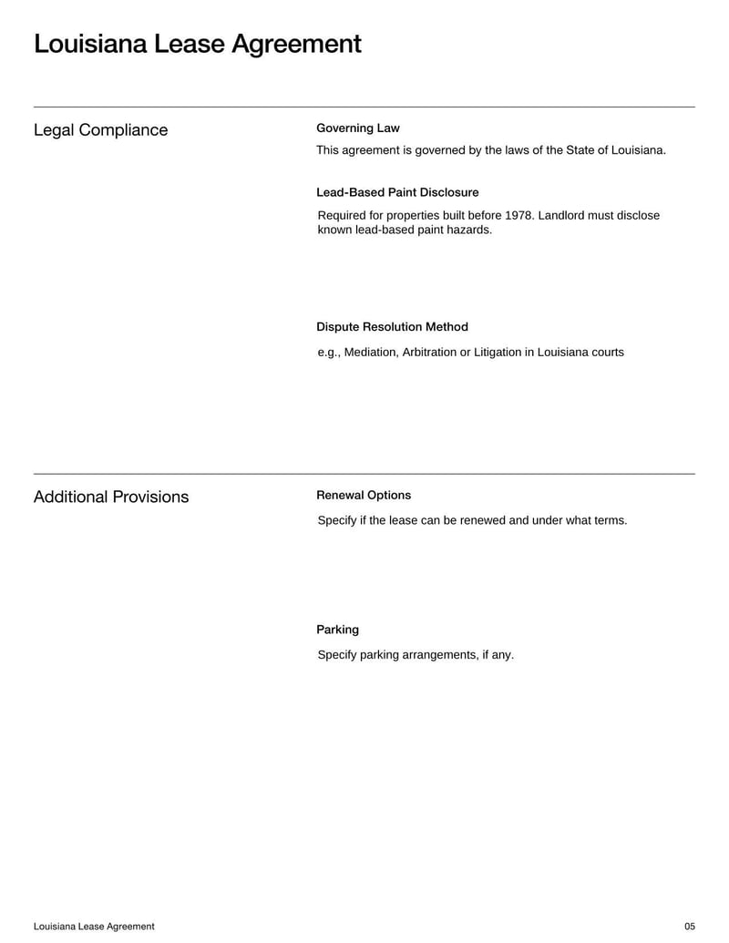Large thumbnail of Louisiana Lease Agreement Template