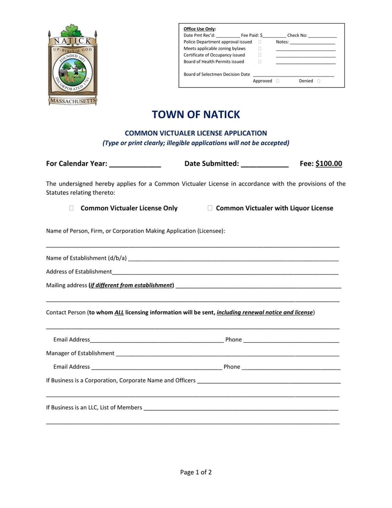 Large thumbnail of Town of Natick Common Victualer License Application