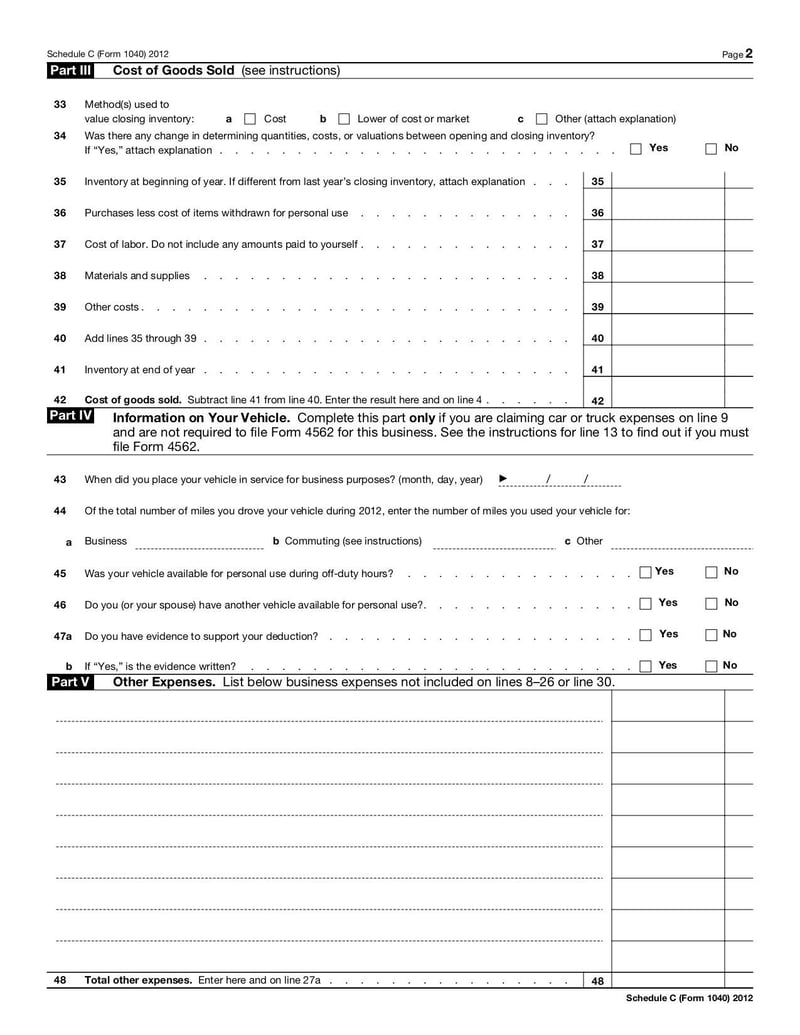 Large thumbnail of Form 1040 (Schedule C) - Dec 2012