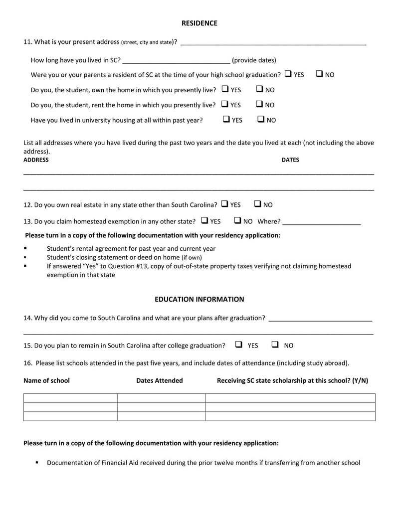 Large thumbnail of Clemson University Residency Application Independent Form