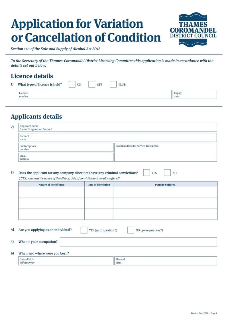 Large thumbnail of Variation Application Form - Jun 2021