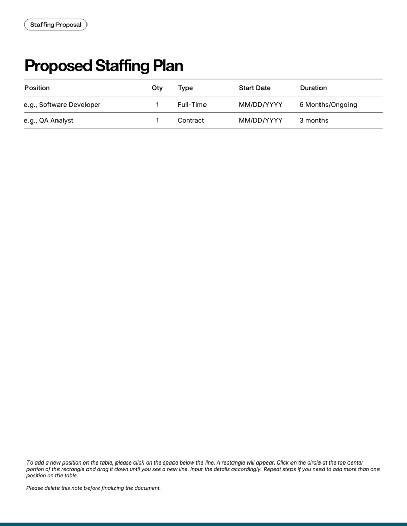 Staffing Proposal Template for agencies presenting workforce solutions to clients