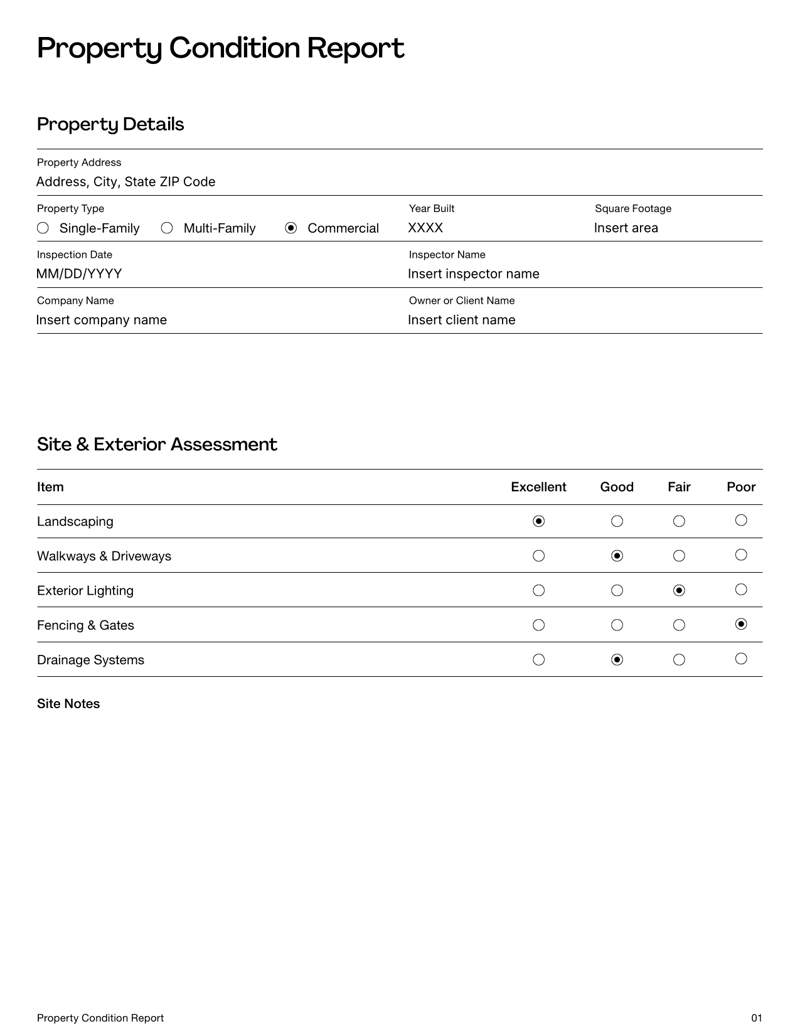 Property Condition Report for landlords and tenants assessing rental property conditions