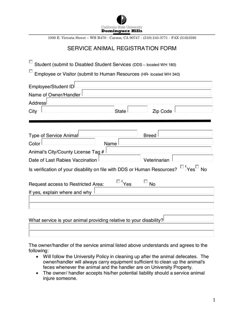 Thumbnail of Service Animal Registration Form - Jun 2021 - page 0