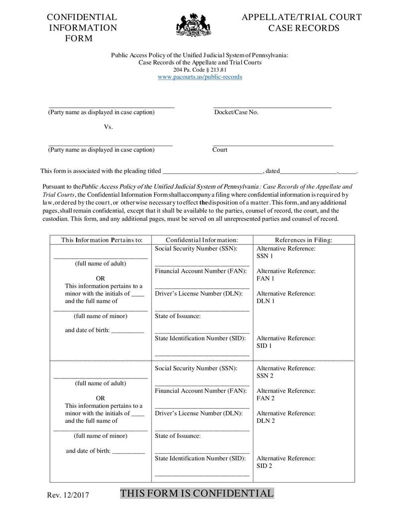 Large thumbnail of Confidential Information Form - Dec 2017