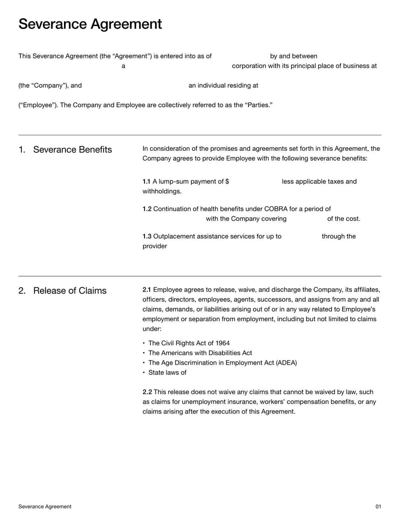 Severance Agreement for finalizing employment separation terms