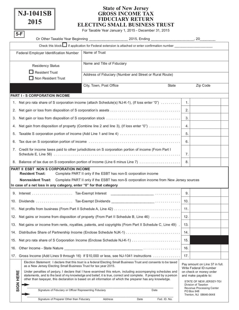 Large thumbnail of Form NJ-1041SB - Jan 2016
