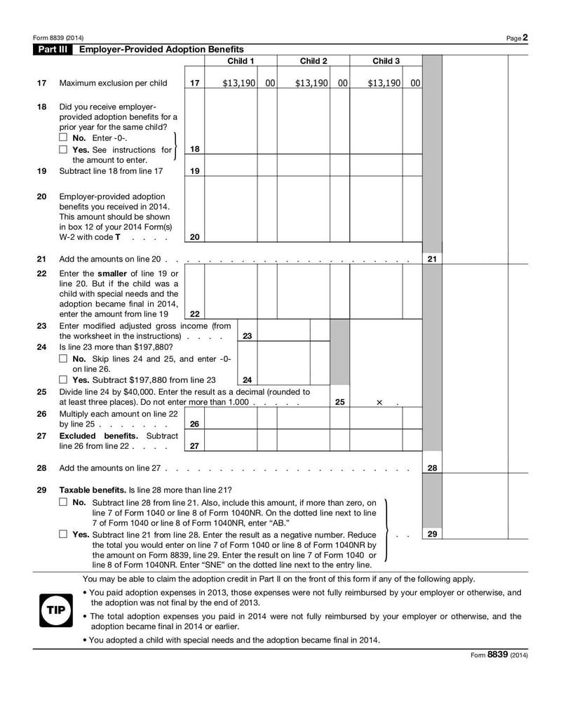Large thumbnail of Form 8839 - Jan 2014
