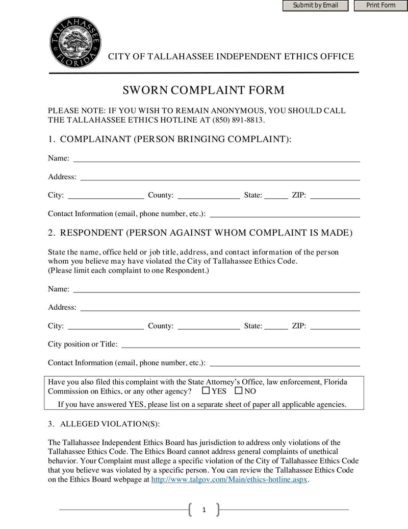 Large thumbnail of Sworn Complaint Form - Oct 2020