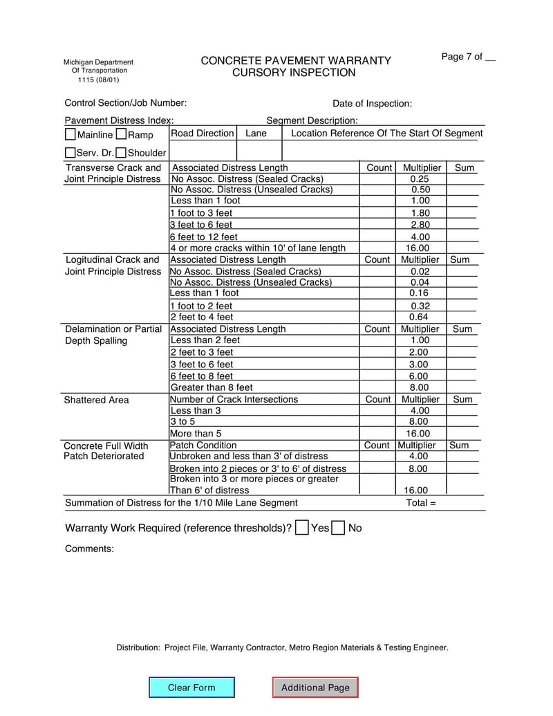 Large thumbnail of Concrete Pavement Warranry Cursory Inspection Form - Oct 2017
