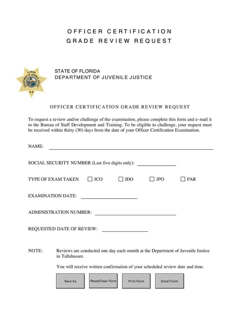 Officer Certification Grade Review Request Form | Fill and sign online ...